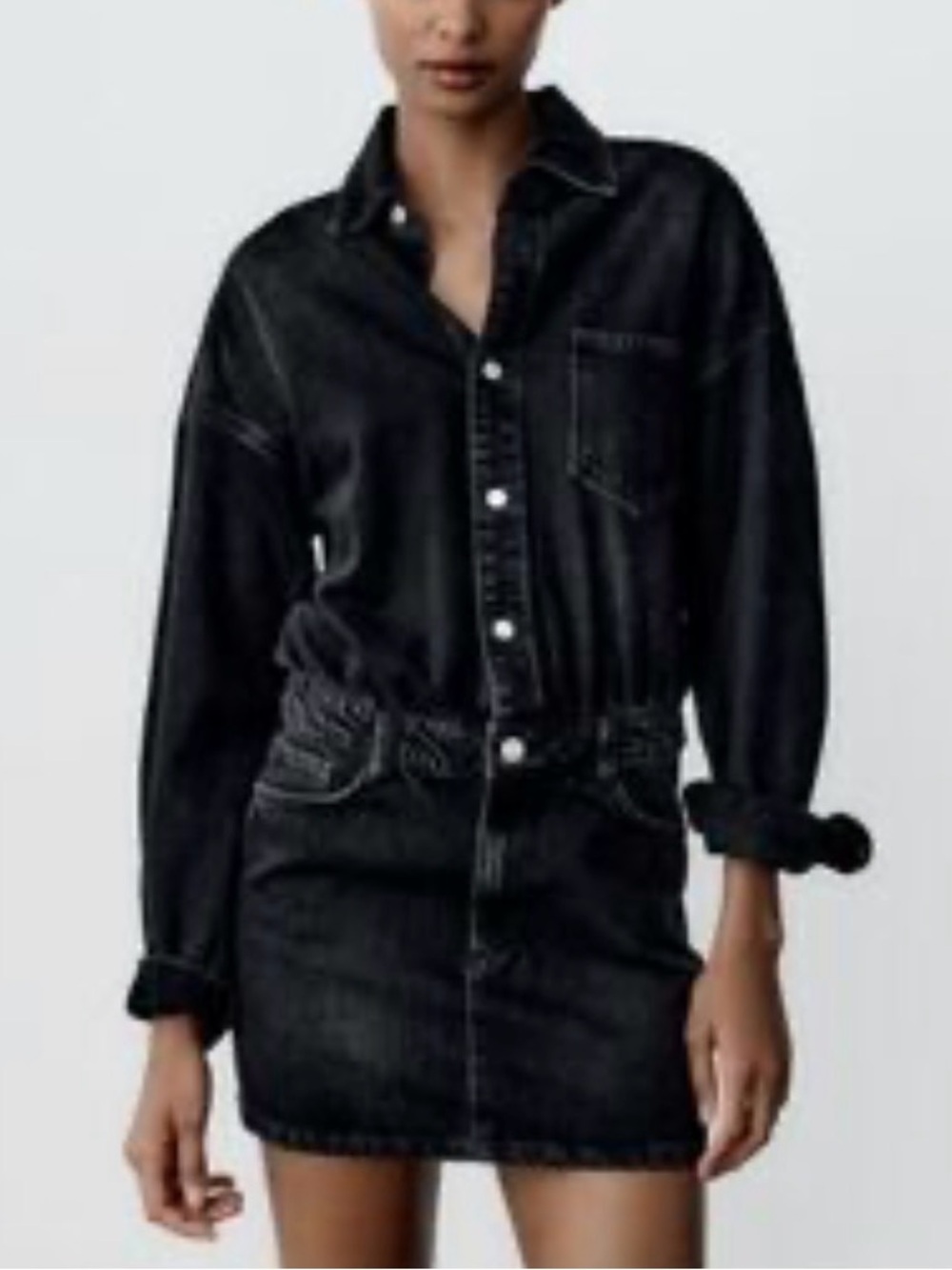 Zara Black Long Sleeve Denim Dress